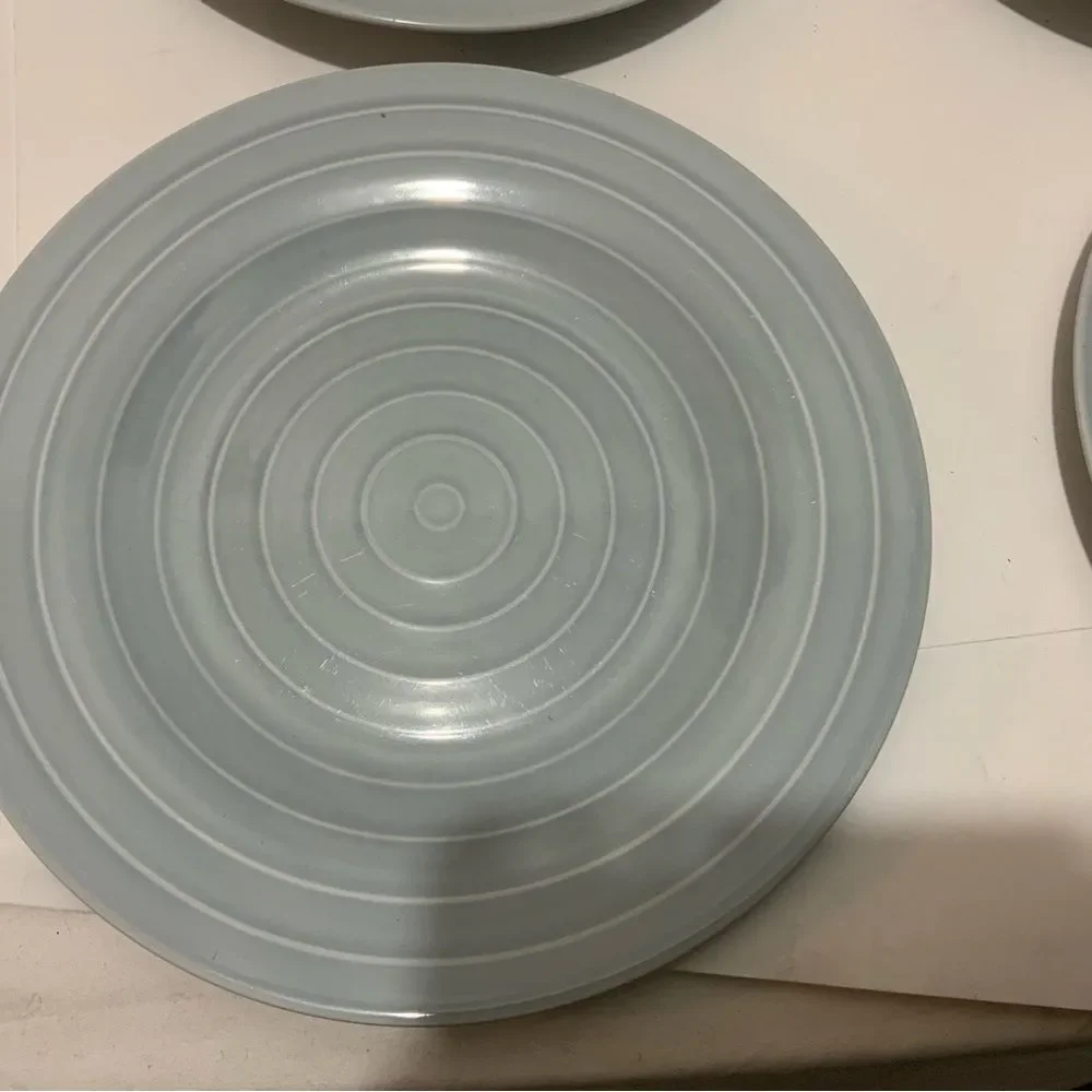 Lot of 4 Ikea 365+ Anne Nilsson Light Blue Circles Stripes Salad Plates 8.5
